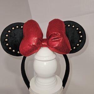Disney Minnie Ears Black And Red Embellished Oversized Bow